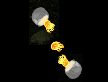 ゲーム クリックゲーム ゲームイメージ 岩 炎 火の玉
