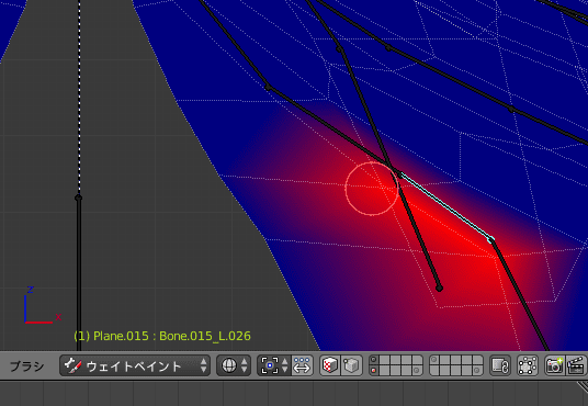 Blender 3DCG モデリング スキニング ウェイトペイントモード ワイヤーフレーム表示 ボーン アーマチュア リグ ペアレント メッシュオブジェクト