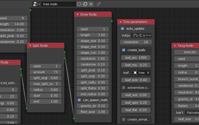 Blender アドオン Add-on メッシュ ノード Mtree 3DCG モデリング 木 葉