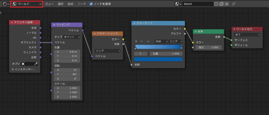 Blender シェーダーエディター ワールド マテリアル 3DCG 青空
